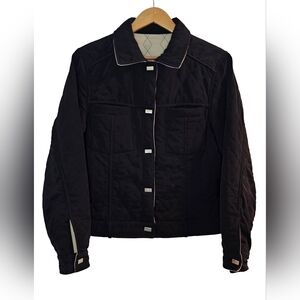 [UTEX] Reversible Diamond Quilted Black And Cream Bomber Jacket Women Large